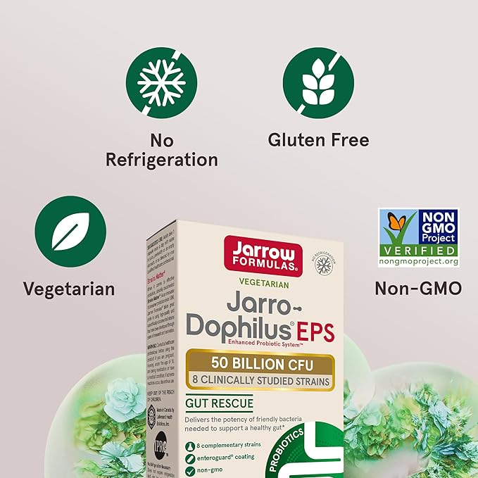 Jarrow Formulas Jarro-Dophilus EPS Gut Rescue 50 Billion 8 Clinically-Studied 30 Veggie 30 Day 12