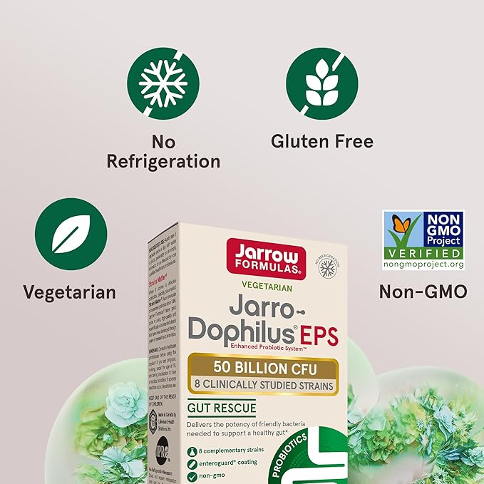 Jarrow Formulas Jarro-Dophilus EPS Gut Rescue 50 Billion 8 Clinically-Studied 30 Veggie 30 Day
