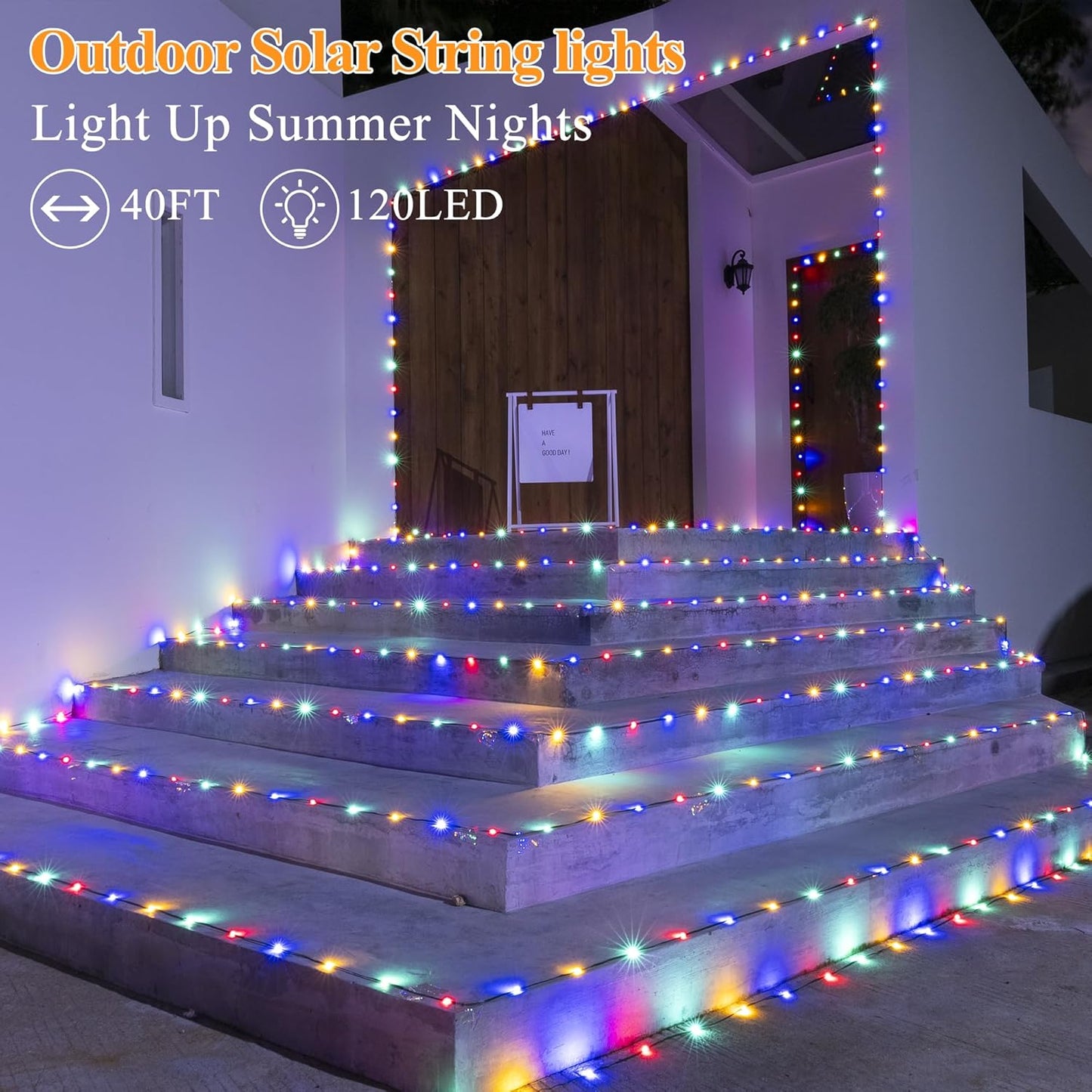 Solar String Lights 120LED 40FT, IP67 Waterproof String Lights for Outside with 8 Lighting Modes, Upgraded Solar Panel Fairy Lights for Garden Party Wedding Decorations (Multicolor)