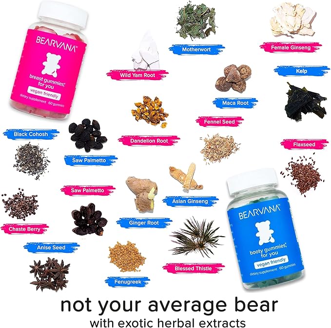 BEARVANA Bum & Chest Support Gummies for Women | Workout Enhancement | Berry Flavored | Essential Herbs | Multivitamins | Combo Pack Growth Gummies | Women’s Fitness Supplement (120 Count)