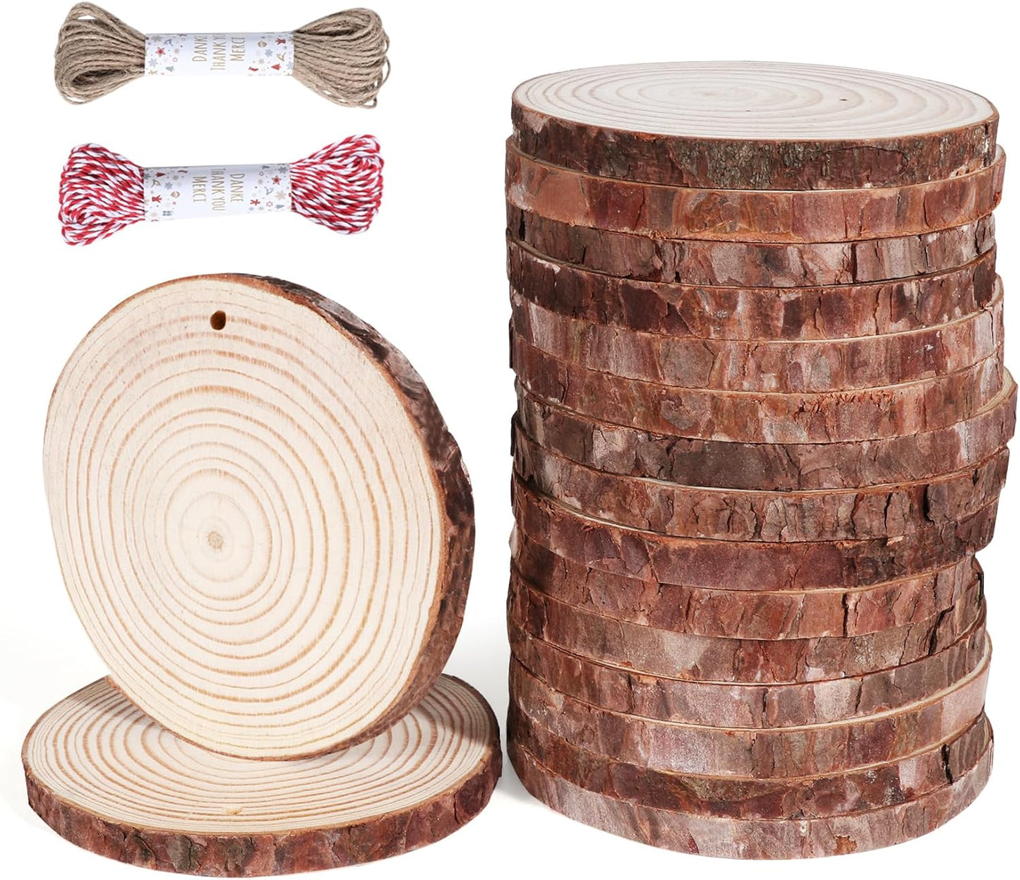 20 Pcs Wooden Discs for Crafts,3.9''-4.3'' Wood Circles for Crafts, Wood Slices for Painting DIY Christmas Ornaments Party Wall Home Wedding Decor