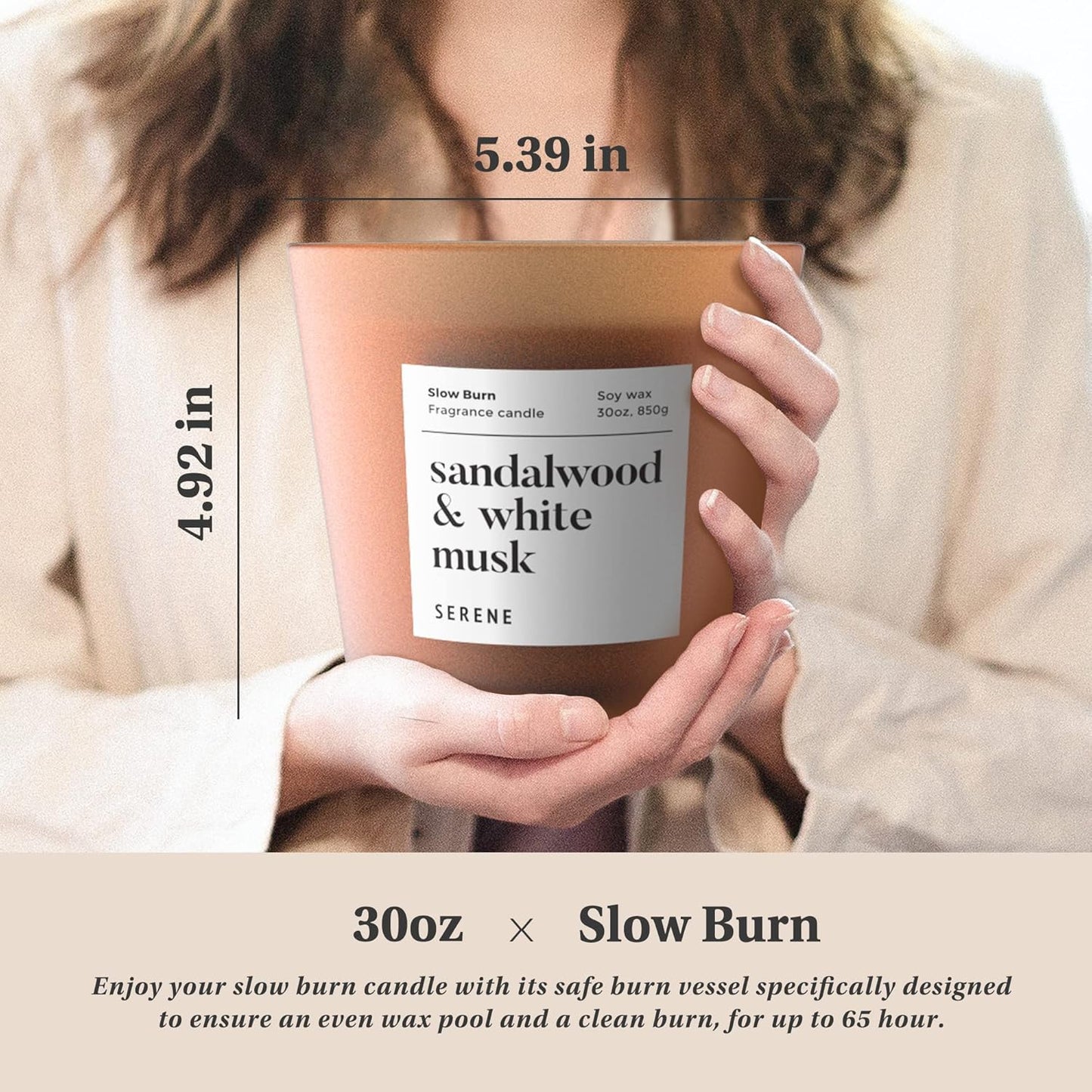 Hidden Label Large Scented Candle, Sandalwood & White Musk, 30oz 3 Wick Huge Candle, Huge Slow Burn Natural Soy Candles for Home Scented