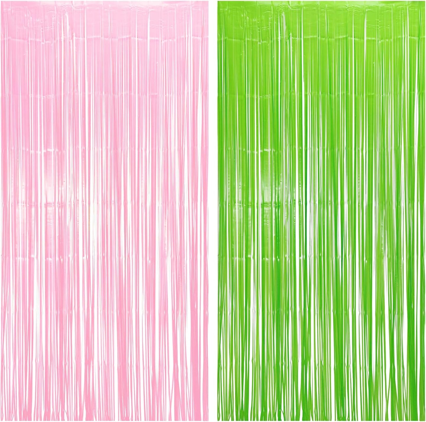 BRAVESHINE Party Streamers Backdrop - 2 Pack 3.2ft X 8.2ft Tinsel Foil Fringe Curtains for Halloween/Boo/Fairy/Girl Birthdays/Wizard/Baby Shower/Photos Booths/Pink and Green Party Decorations