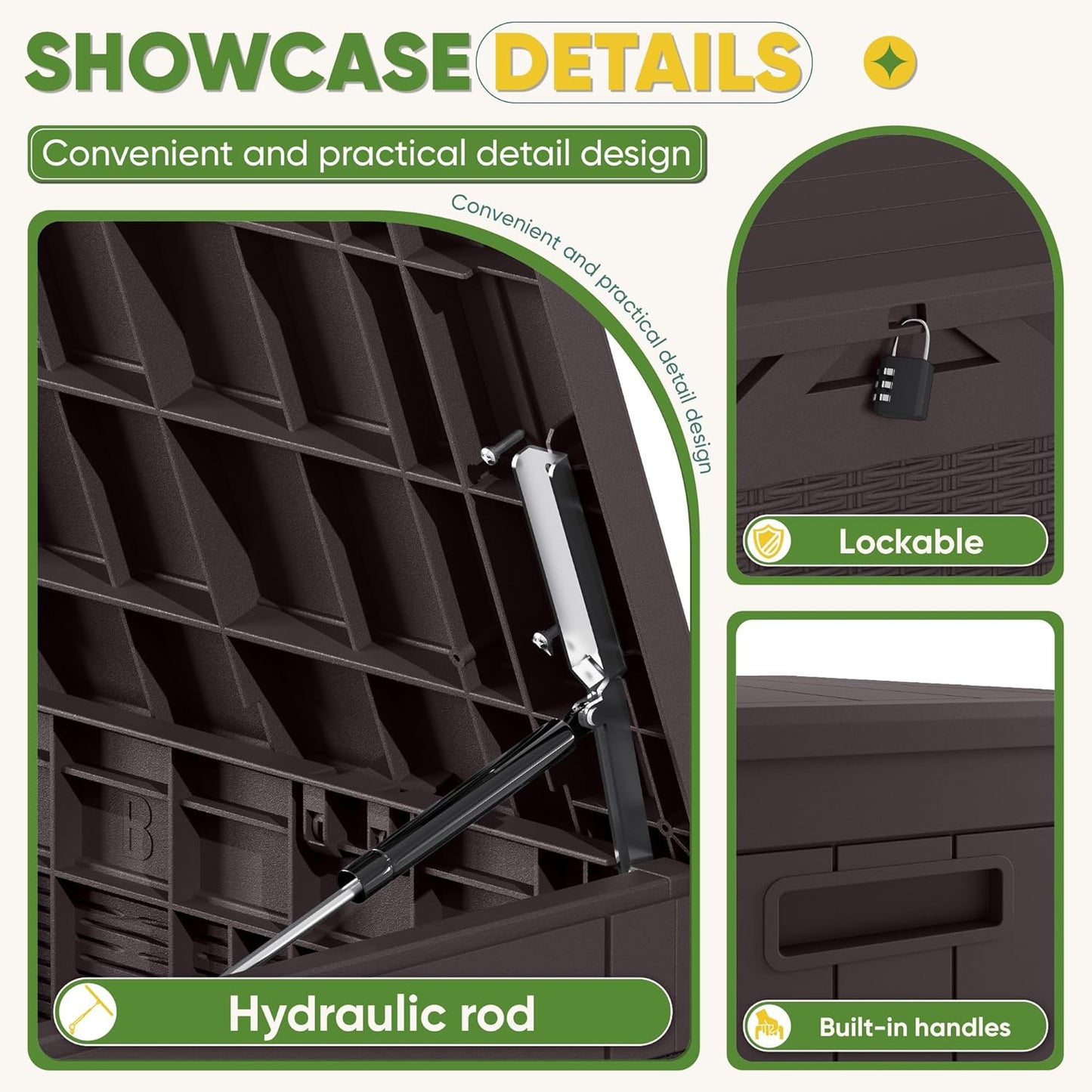 Greesum 100 Gallon Resin Deck Box Lockable Large Outdoor Storage Boxes for Garden Tools, Patio Furniture Cushions, Pool Supplies, Dark Brown