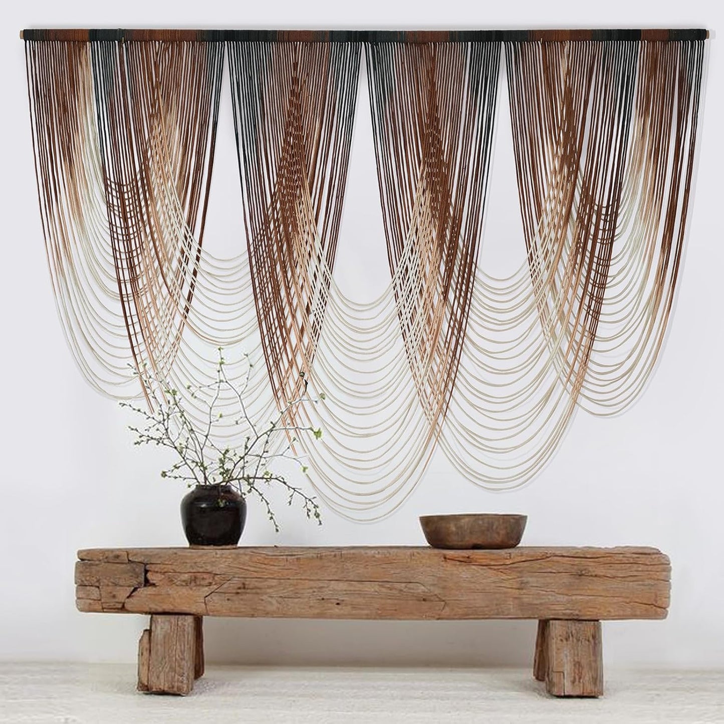 IOWER Macrame Wall Hanging Brown Dip-Dyed Large Macrame Wall Decor For Living Room Boho Fiber Art for Office Decoration 57" W x 41" L