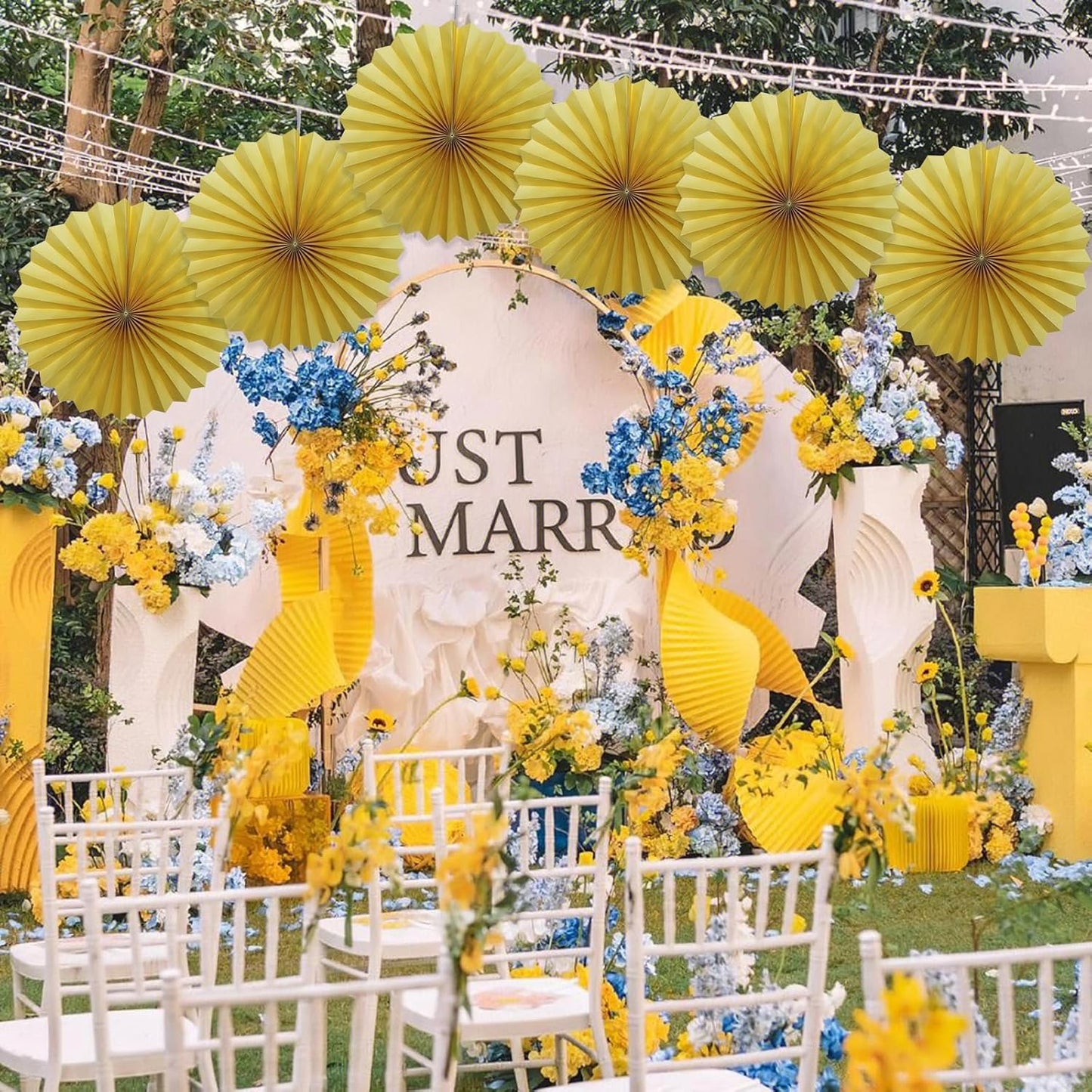 Yellow Birthday Decorations,DIY Yellow Paper Fans Hanging Decoration ,Party Supplies Party Fans 16in, Wedding Graduation Events Accessories 30 Color DIY Set (Yellow)