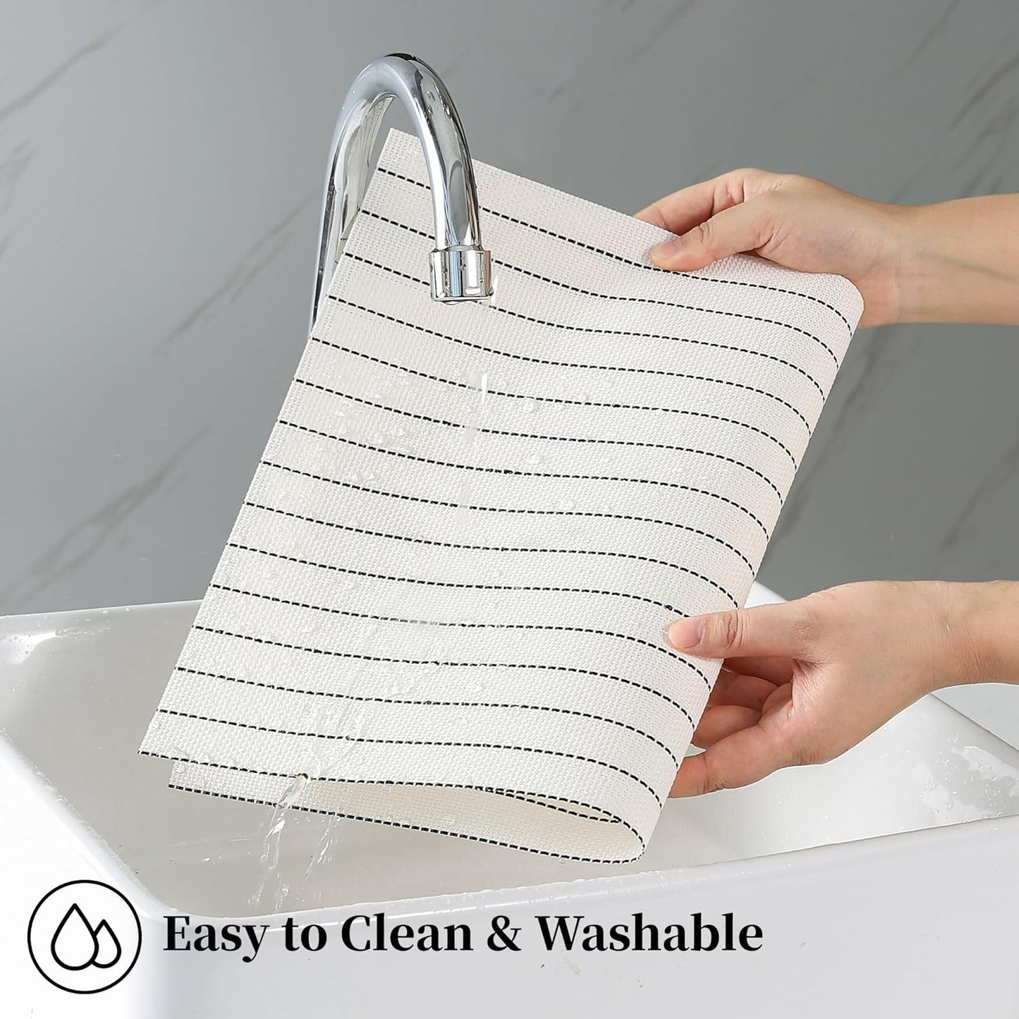 Leetaltree White with Black Stripes Placemats Set of 12 - Heat Resistant Non-Slip Place mats for Dining Table, Washable Durable PVC Vinyl Woven Table Mats(White Stripes, 12)