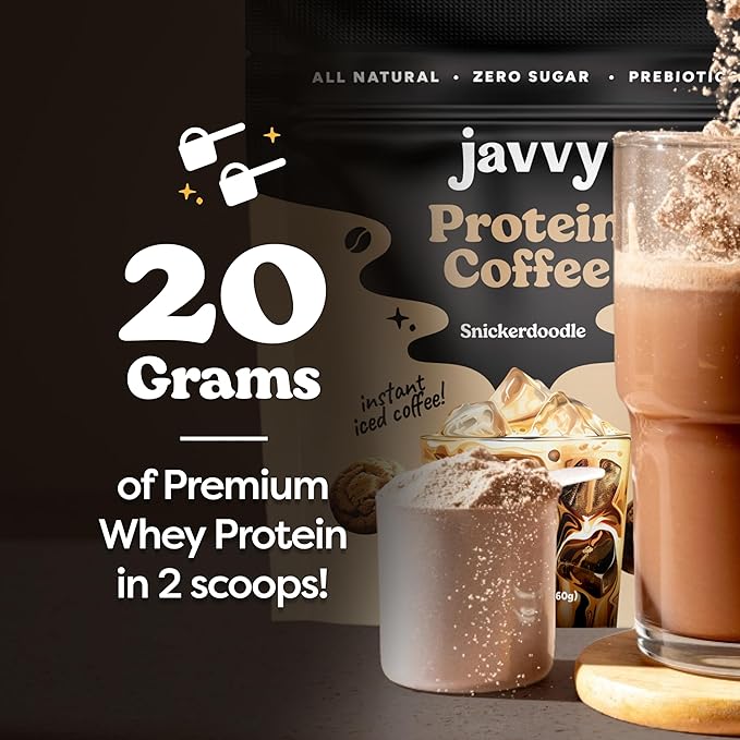 Javvy Snickerdoodle Protein Coffee - Premium Whey Protein & Instant Iced Coffee - 100% Arabica Coffee - Zero Artificial Flavors & Sweeteners, 20 Servings