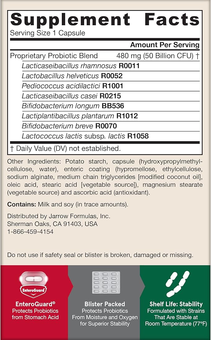 Jarrow Formulas Jarro-Dophilus EPS Gut Rescue 50 Billion 8 Clinically-Studied 30 Veggie 30 Day