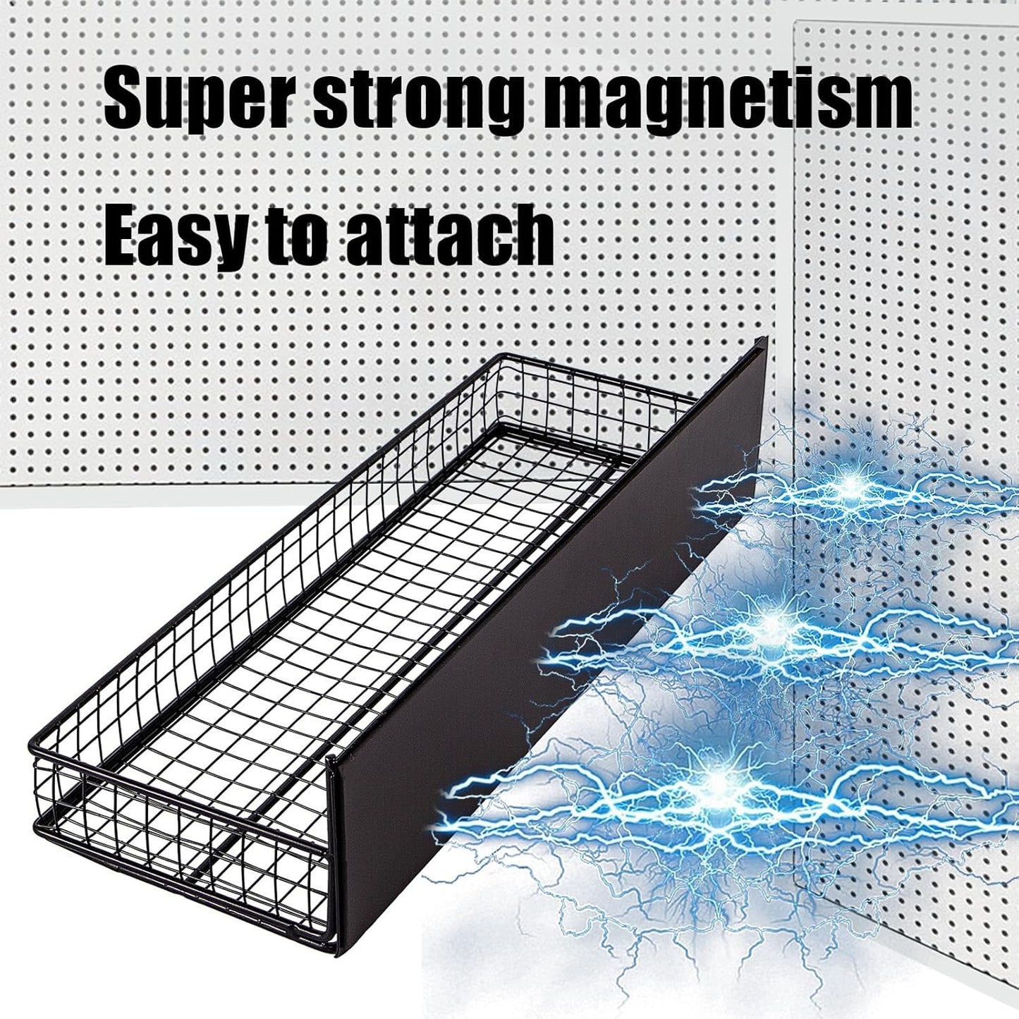 Magnetic Shelf for Fridge Magnetic Basket Organizer Wire Mesh Magnetic Holder Magnet Shelf Accessories for Office Kitchen Classroom Storage, Black-Low, 13.77" x 5.11" x 1.7