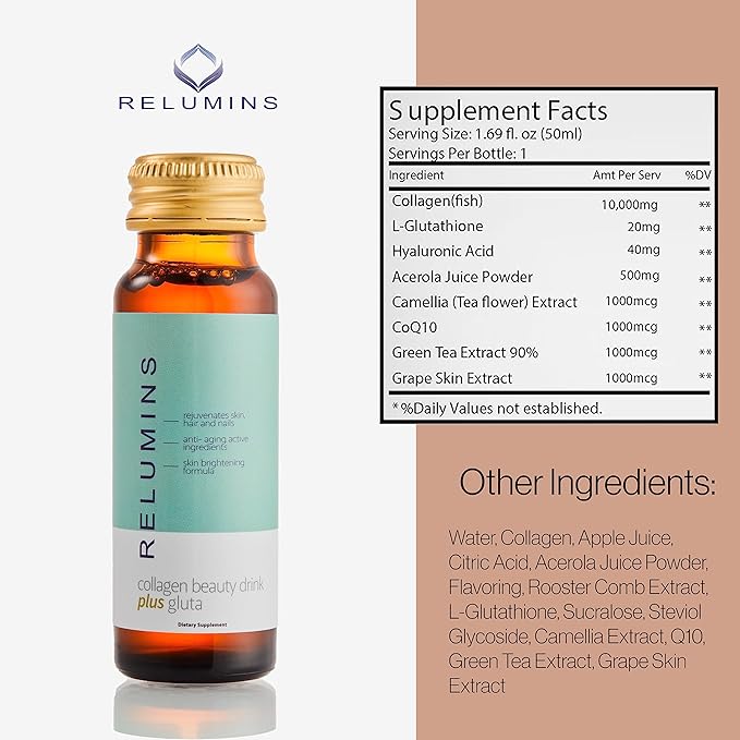 Relumins Advance Rejuvenating Collagen Beauty Drink CoQ10, EGCG, 50mL Drinks 2 Packs