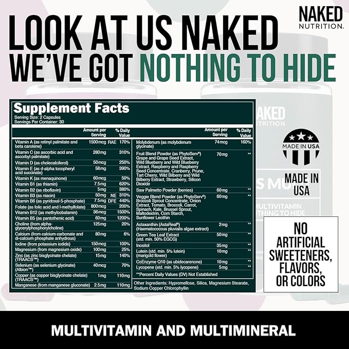 Men’s Multi – Daily Multivitamin for Men – A, C, E, Selenium, Zinc, Fruit and Super Green Extracts and More to Boost Immune Support – Gluten-Free and Vegetarian Daily Vitamins – 60 Capsules