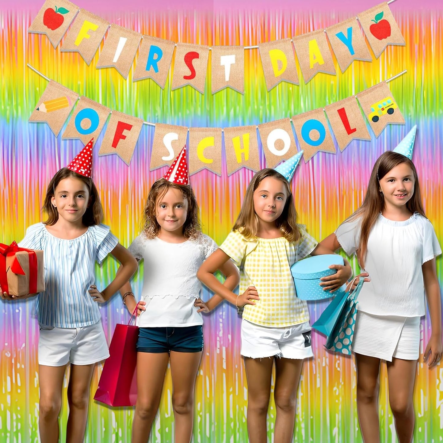 Gradient Pastel Foil Fringe Curtain - GREATRIL Pastel Color Backdrop Streamers for Kids Party/Classroom/Unicorn/Princess/Christmas Party Decorations (2 Pack)