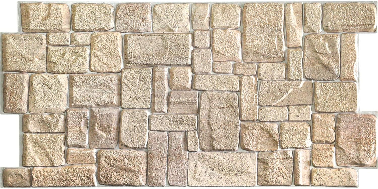 Dundee Deco PG7005-10 Beige Faux Limestone PVC 3D Wall Panel, 3.3 ft X 1.7 ft (98 cm X 50cm), Interior Design Wall Paneling Decor, 5.61 sq. ft. (0.49sq. m) Each, Pack of 10