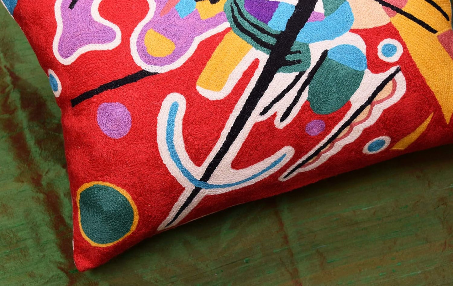 Lumbar Kandinsky Red Abstract Pillow Cover Modern Throw Pillowcase Modern Chair Cushion Red Contemporary Pillowsham Farmhouse Couch Cushions Hand Embroidered Wool Size 14x20