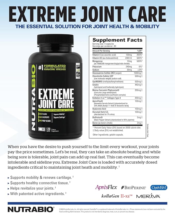 NutraBio Extreme Joint Care 120 Capsules