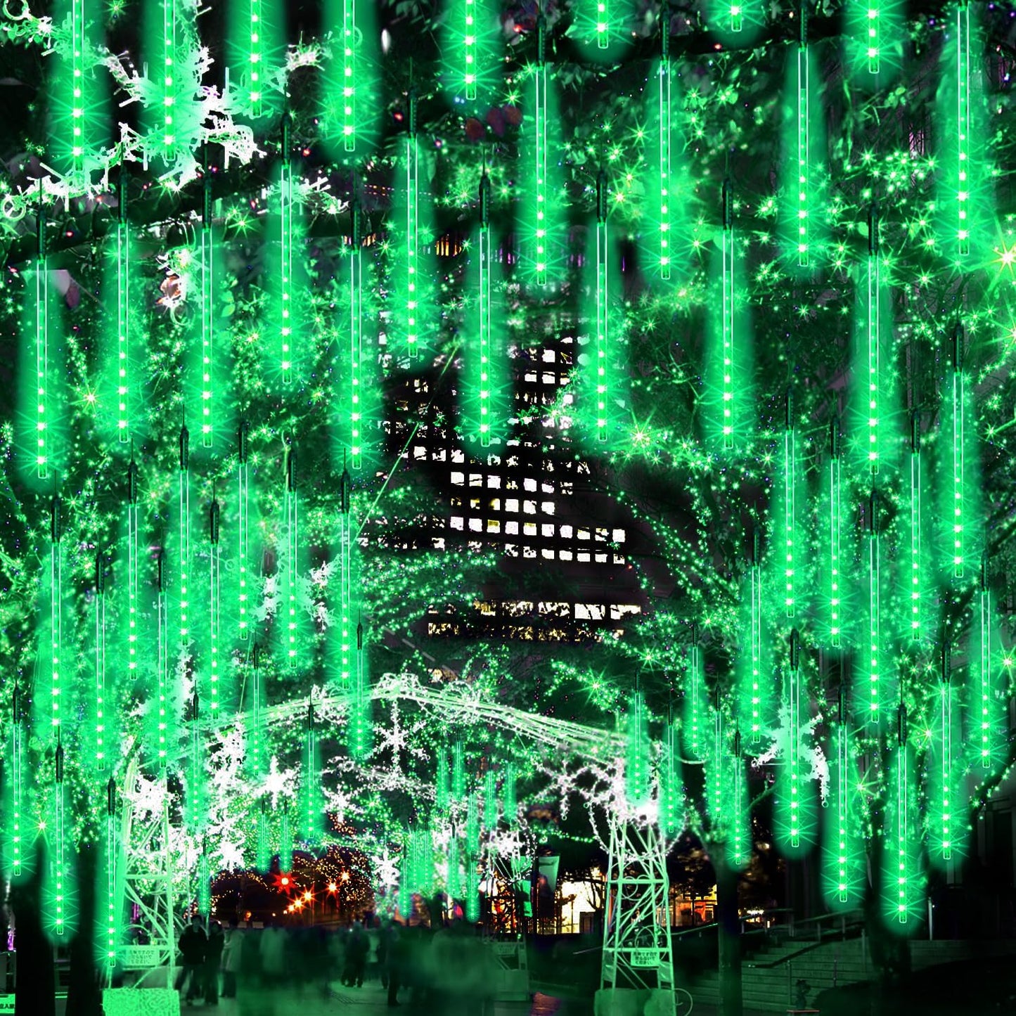 【2 Pack】 Christmas Lights Meteor Shower Rain Lights 20inch, Totally 20 Tube 720 LEDs Icicle Lights Outdoor Raindrop Lights for Xmas Halloween Wedding Party Tree Holiday Decoration, Green
