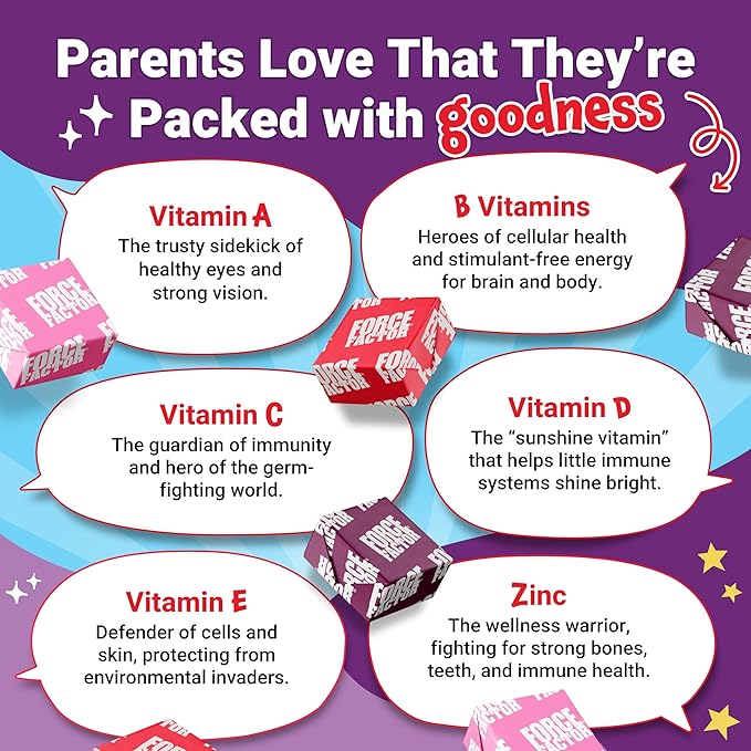 FORCE FACTOR Kids Multivitamin Super Chews, 18 Vitamins, 2-Month Supply, 60 Soft