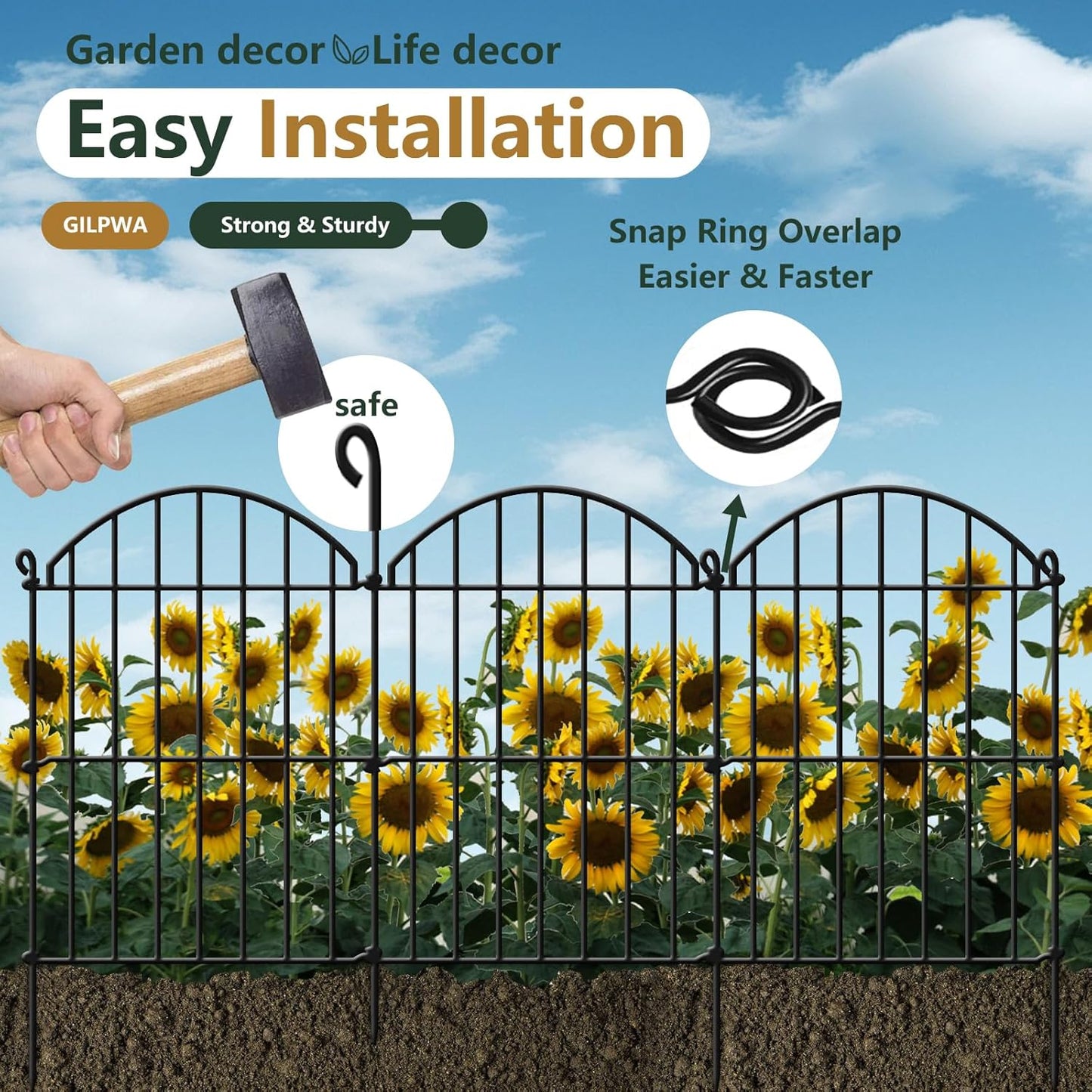 15 Panels Decorative Garden Fence, 15.94ft x 23in Animal Barrier Fencing Arched Rustproof Metal Border Ground Stake for Rabbit Dog, Outdoor Decor for Yard & Patio