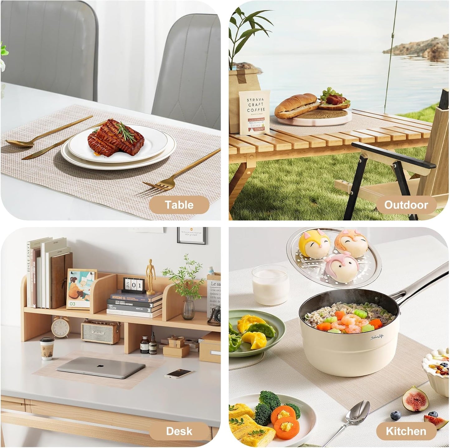 Placemats Set of 12,Non-Slip PVC Weave Table Mats Easy to Clean,Heat Resistant Place Mats for Kitchen Dining Table Decoration Indoor Outdoor,Beige White