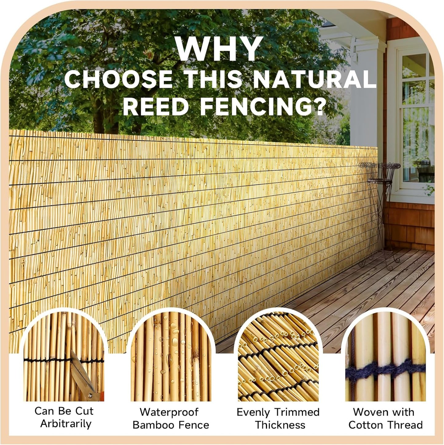 ZNCMRR Reed Fencing Rolls Natural Bamboo Fence Rolls 2 Pcs 4 Feet High Privacy Fence for Balcony Patio Garden Backyard Outdoor 4FT X 16.4FT(Yellow)