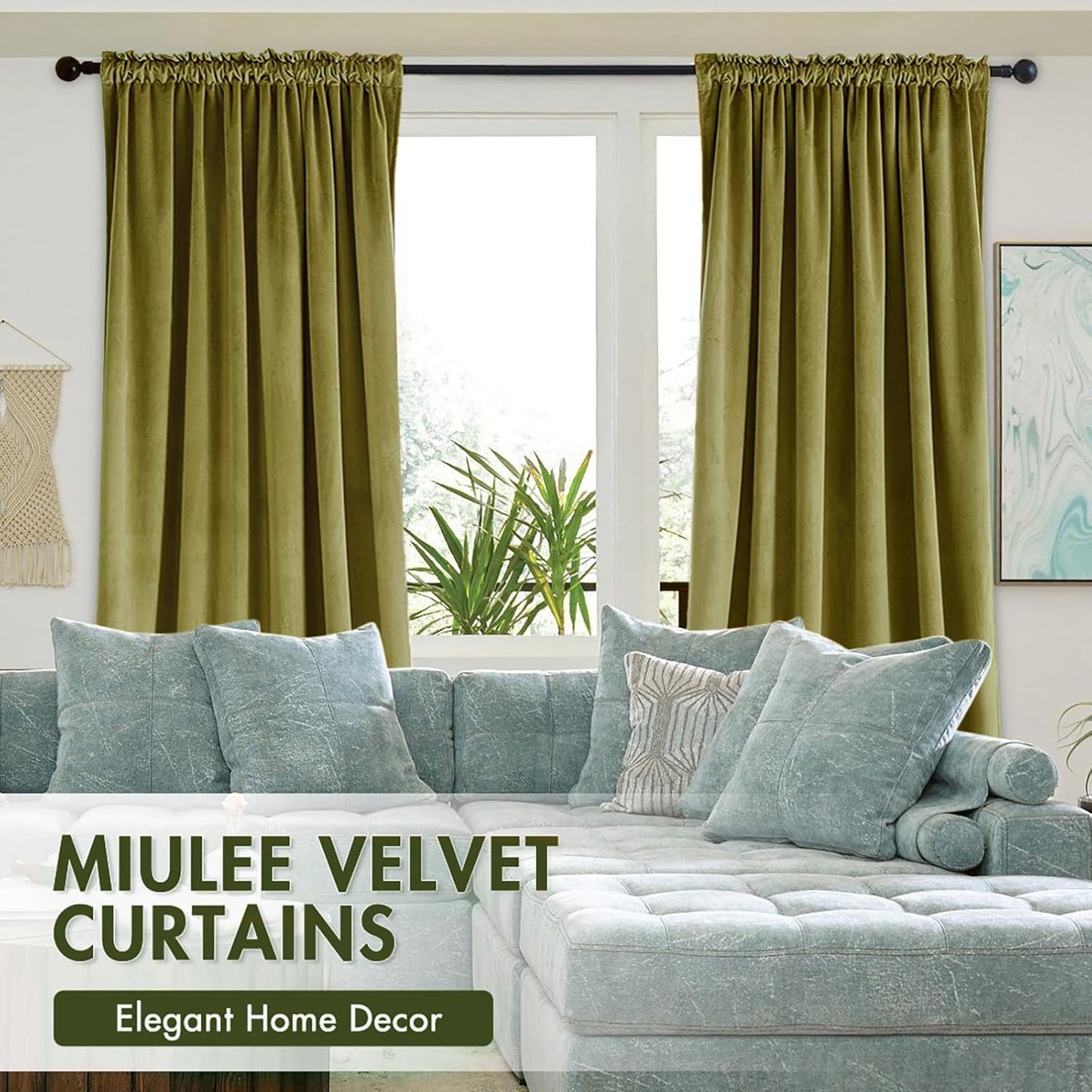 MIULEE Moss Green Velvet Curtains Thermal Insulated Blackout Curtain Drapes for Bedroom Living Room Darkening 108 Inches Long Curtains Panels Rod Pocket Set of 2