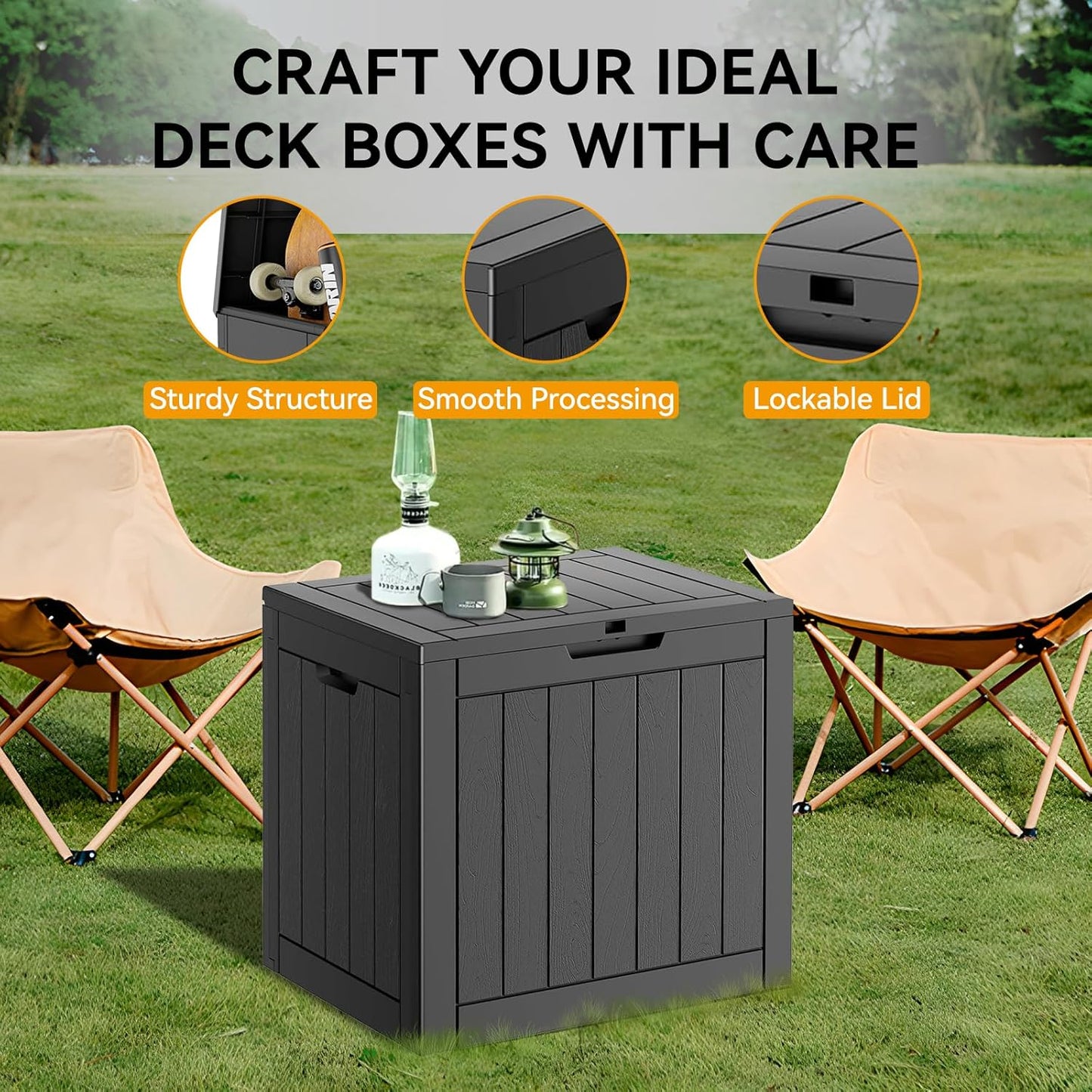33 Gallon Outdoor Storage Box, Waterproof Resin Deck Box for Indoor & Outdoor Use โ Lockable Patio Storage Bin for Garden Tools, Package Deliveries, Pool Accessories, Sports Gear & Furniture-Black