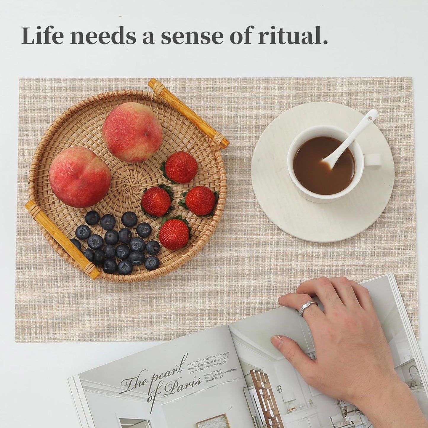 Leetaltree Beige Placemats Set of 16 - Heat Resistant Non-Slip Place mats for Dining Table, Washable Durable PVC Vinyl Woven Table Mats(Beige, 16)