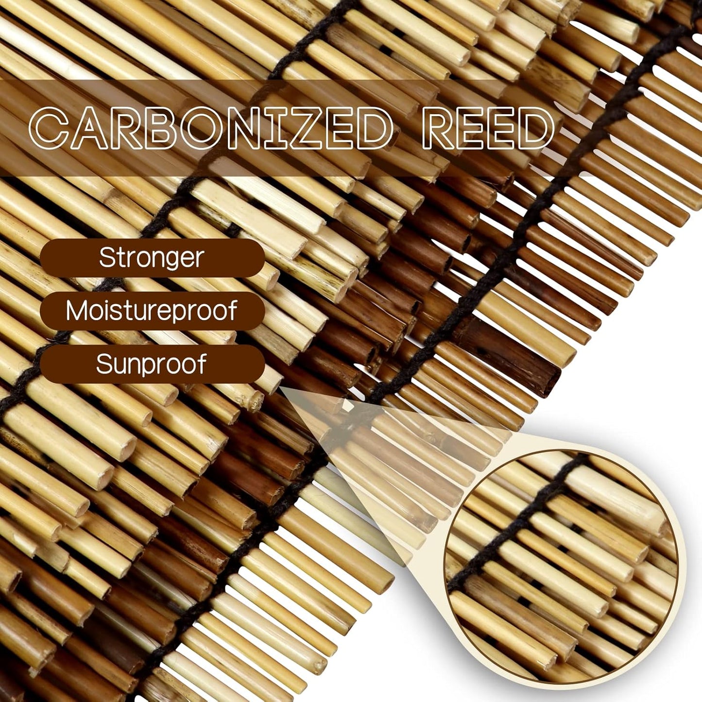 ZNCMRR Natural Reed Fencing Rolls,5.5FT X 16.4FT Balcony Screen Curtain Fence Covering Privacy Screen Fencing for Outdoor Backyard Patio(Stripy)