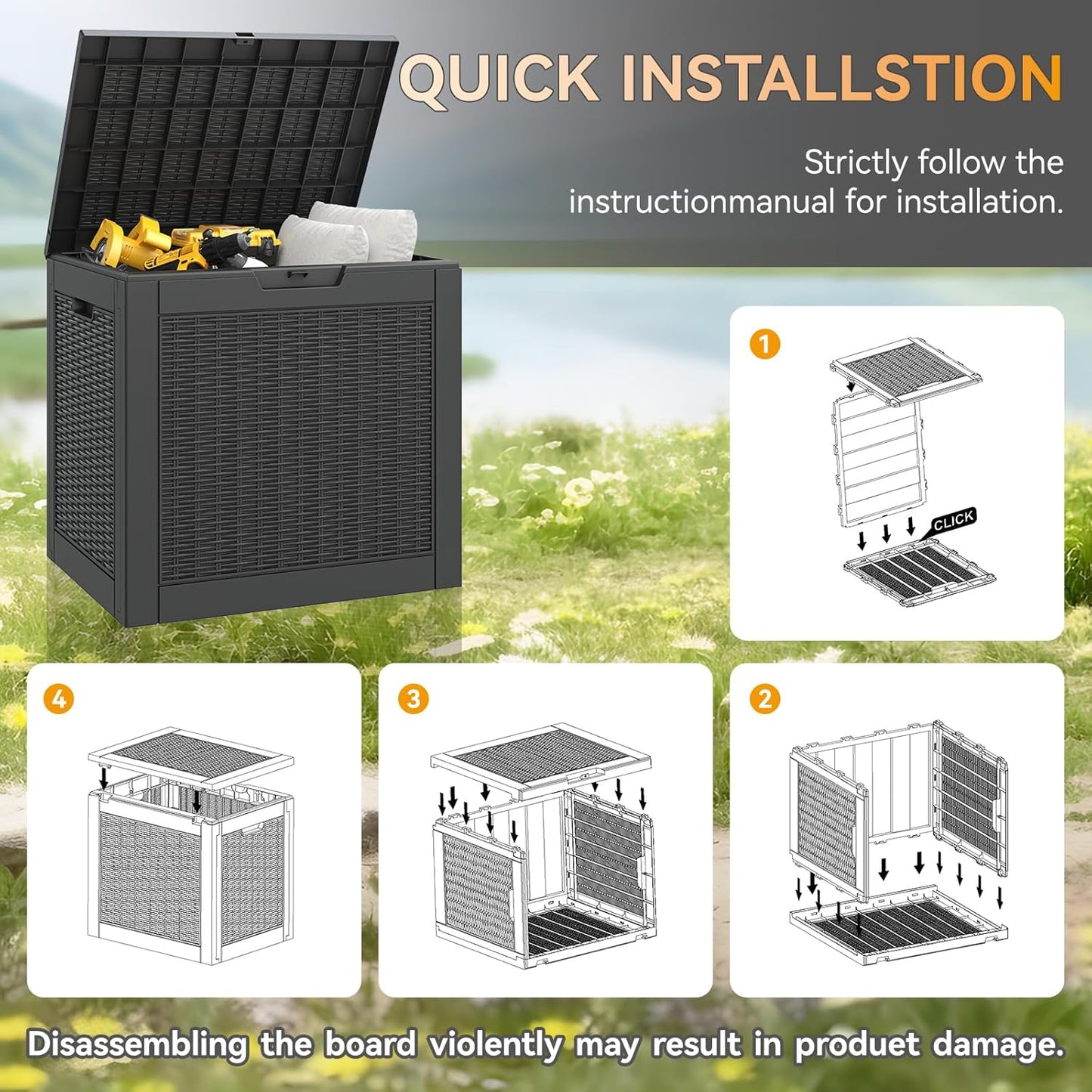 NUNU LAB 30 Gallon Waterproof Outdoor Storage Box, Lockable Resin Deck Box Bench for Patio Cushions, Garden Tools, Pool Accessories & Package Deliveries โ Black