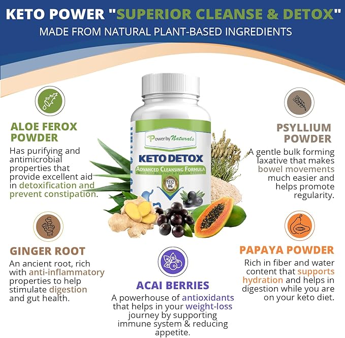 Power By Naturals Keto Colon Cleanser & Detox - Rapid Weight Loss Pills, Gut Health, Relieves Bloating & Constipation, 60 Diet Pills