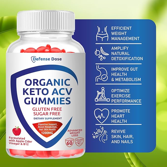 Organic Keto ACV Gummy Advanced Weight Loss - Gluten & Sugar Free Pro Active Rapid Belly Fat Burner Apple Cider Vinegar Diet Supplement for Women Men (1200MG) (2 Packs)