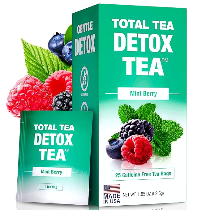 Total Tea Slimming Detox Tea for a Healthy Weight Support - Caffeine Free - Herbal Tea with Chamomile, Hibiscus, Ginger Root for Colon Cleanse - Natural Mint Tea for Digestive Health (25-Pack Mint)