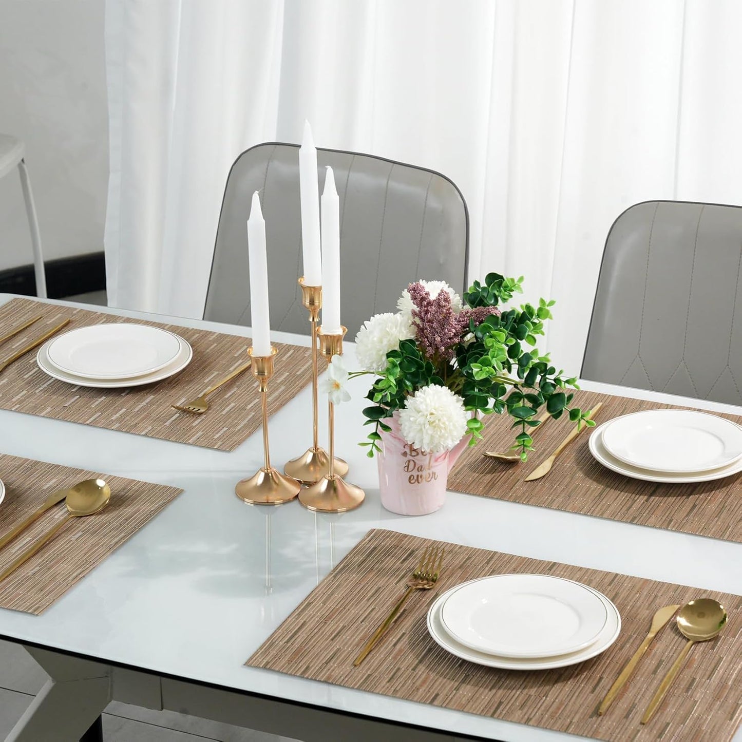 Placemats Set of 8,Non-Slip PVC Weave Table Mats Easy to Clean,Heat Resistant Place Mats for Kitchen Dining Table Decoration Indoor Outdoor,Light Brown