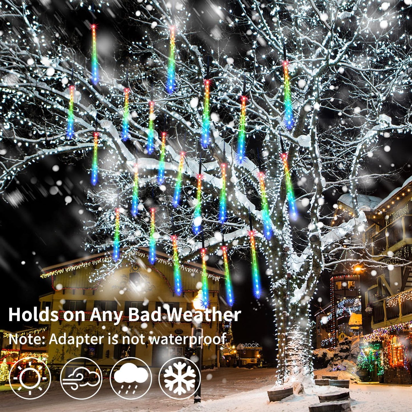 【4 Pack】 Christmas Meteor Shower Rain Lights 12inch, Totally 40 Tube 960 LEDs Icicle Lights Outdoor Raindrop Light for Xmas Halloween Wedding Party Tree Holiday Decoration, Colorful