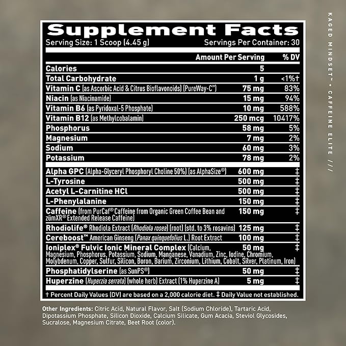 Kaged Nootropic Mindset Elite | Focus and Productivity Supplement | Organic Caffeine | Supports Working Memory, Focus, Energy, and Mood* | Strawberry Lemonade - 30 Servings