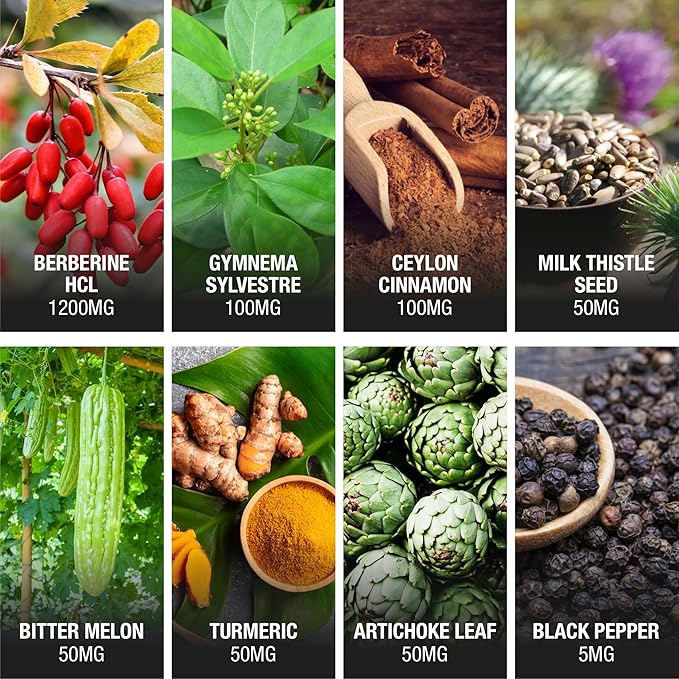 ClarinBeauty Premium Berberine 1200mg Ceylon Cinnamon 100mg Tumeric 50mg Milk 50mg Bitter 50mg Artichoke 50mg with 90 Capsules