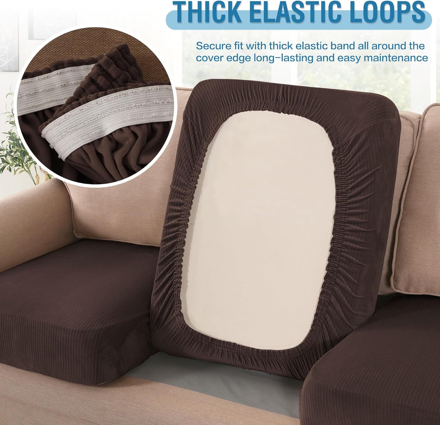 H.VERSAILTEX Velvet Stretch Couch Cushion Cover Plush Cushion Slipcover for Chair Cushion Furniture Protector Seat Cushion Sofa Cover (1 Piece Armchair Cushion Covers, Brown Striped)