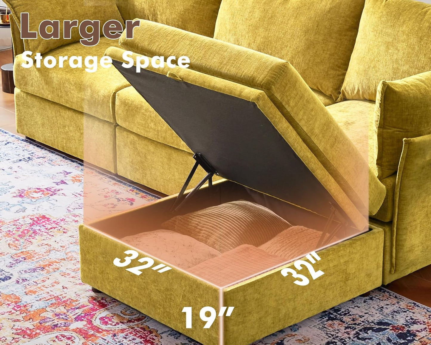 102.6" Modular Sectional Sofa, L Shaped Couch Set for Living Room, 3-Seater Comfy Cloud Couches with Movable Storage Ottoman,DIY Combination - Chenille Yellow