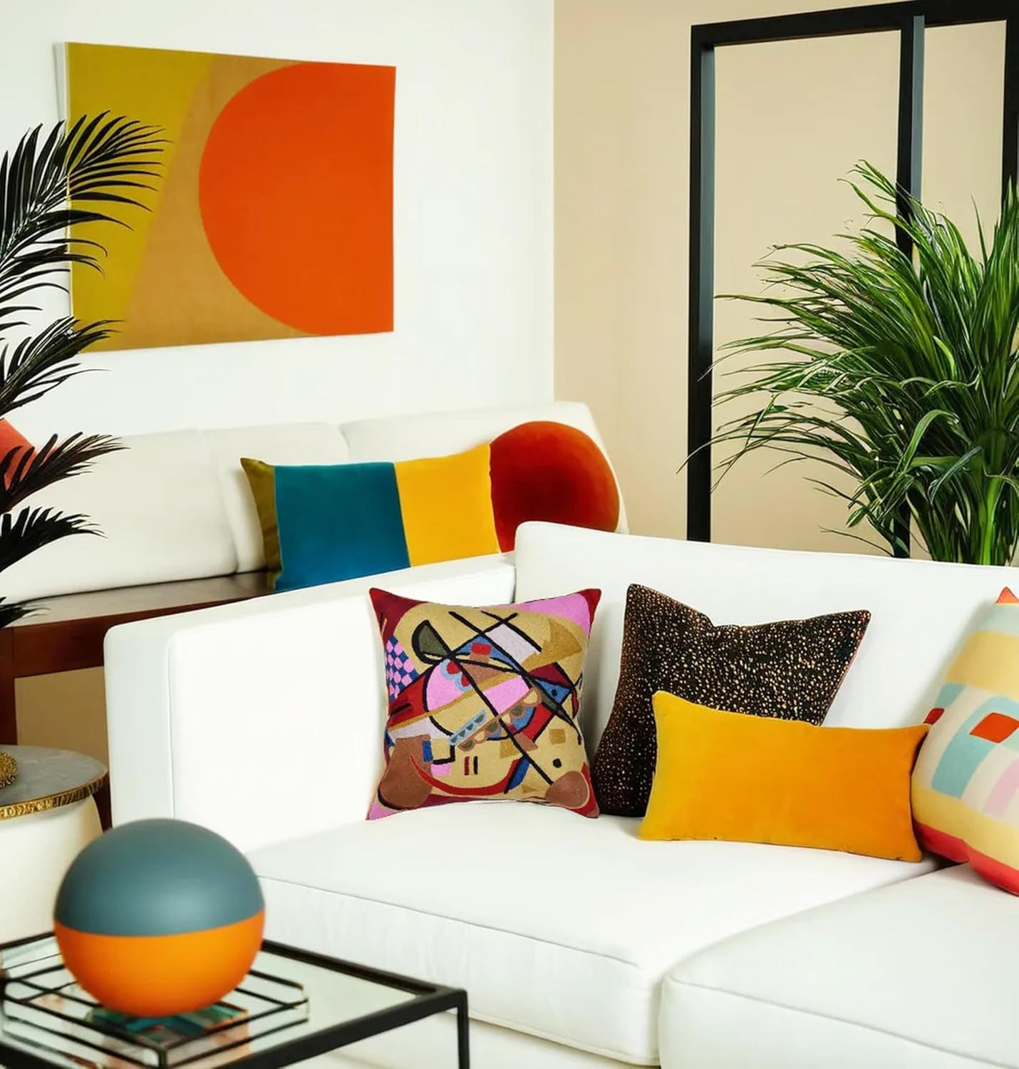 Kandinsky Modern Couch Pillow Cover - Yellow Gold | Abstract, Contemporary, Outdoor, Mid Century Chair Cushions | Handmade Wool Size 18x18