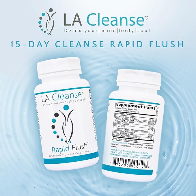 15 Day Cleanse and Detox - Rapid Flush 15 Day Gut Cleanse for Detox, Colon Cleanse, Colon Broom Gut Support - Enhance Digestion with Cascara Sagrada, Senna Leaf, Psyllium Husk - Capsules 30 Count