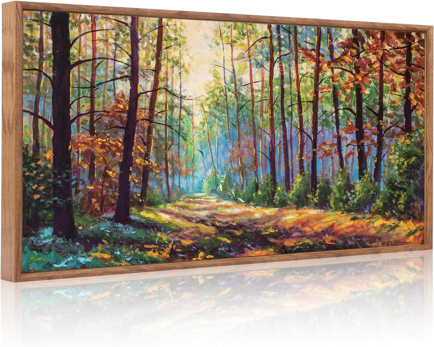 Aurlan Forest Landscape Hand Painted Framed Wall Decor(40"x20"), Large Abstract Birch Tree 3D Textured Oil Painting on Canvas Artwork, Modern Nature Plant Wall Art for Office Living Room Bedroom