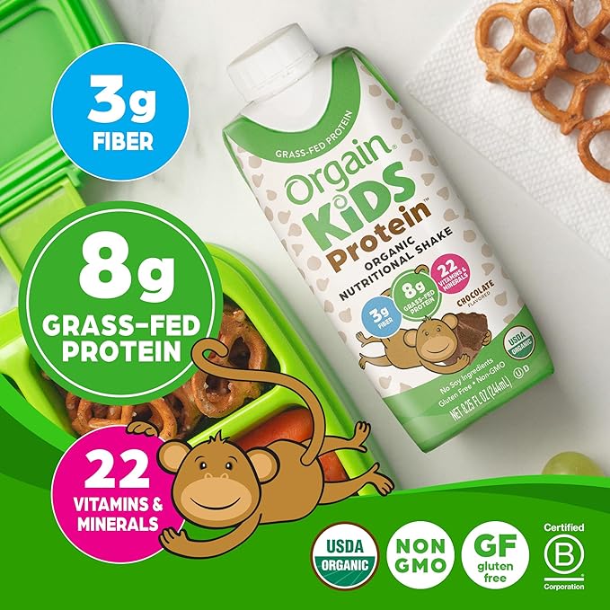 Orgain Organic Kids Nutritional Protein Shake, 8g Dairy 3g Fiber, 22 Vitamins 8.25 Fl 12)