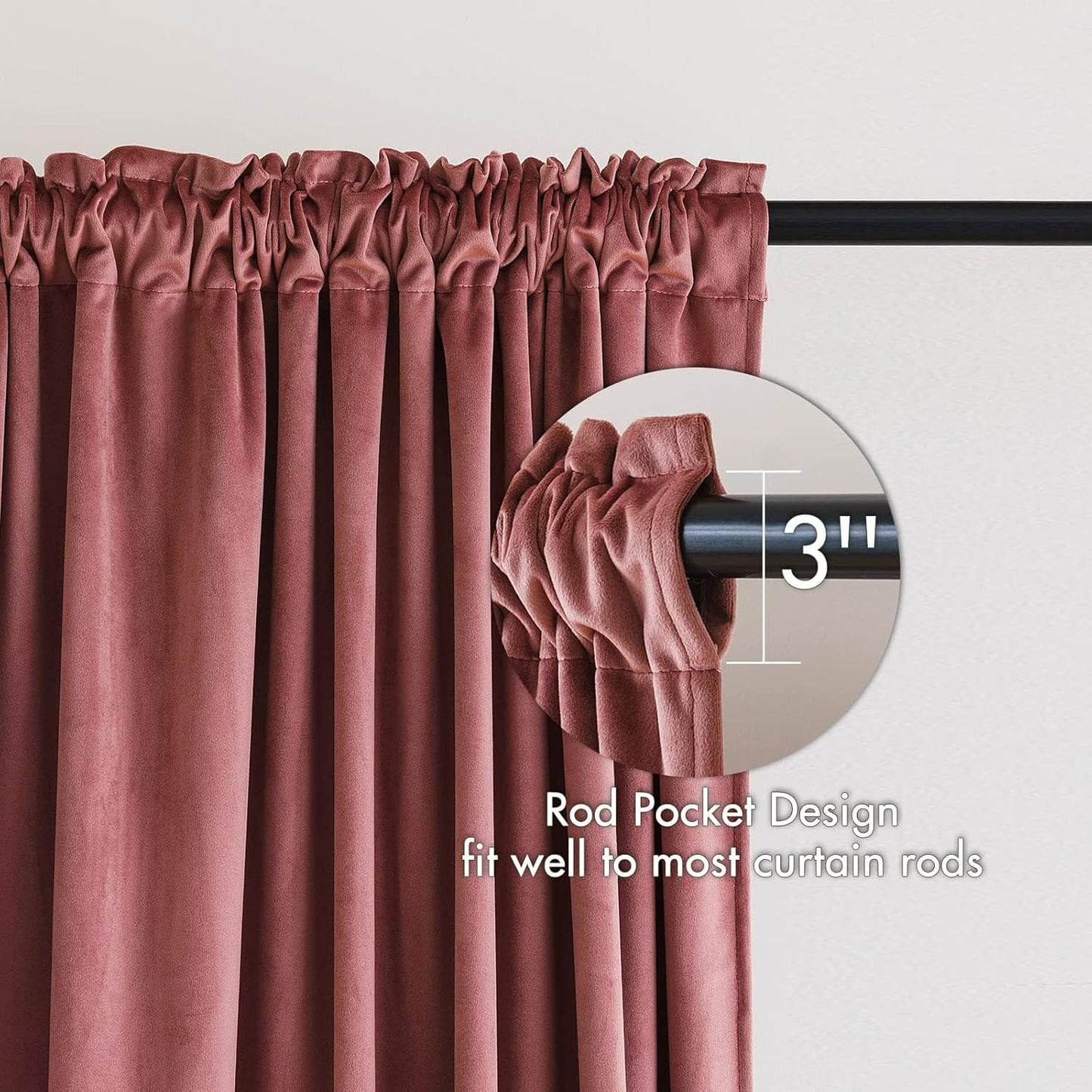 MIULEE Dusty Rose Pink Velvet Curtains Thermal Insulated Blackout Curtain Drapes for Bedroom Living Room Darkening 102 Inches Long Curtains Panels Rod Pocket Set of 2