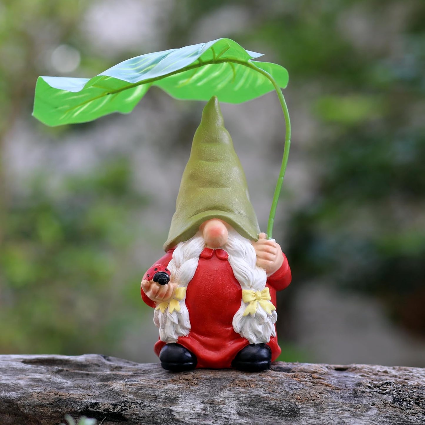 Garden Female Gnome Statue Decoration with Leaf Umbrella, 7.5” Figurine Ornament for Indoor Outdoor Home Patio Yard Lawn, for Gnome Lovers & Garden Enthusiasts,Mom,Women