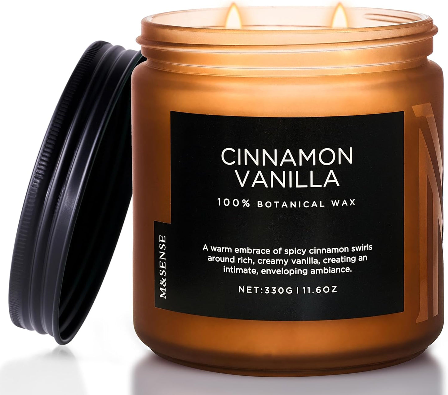 M&SENSE Cinnamon Vanilla Fall Scented Candles for Home, Natural Soy Wax 11.6oz 70 Hours Large Long Lasting Strong Scented Classic Christmas Holiday 2 Wicks Candle Gift Home Decor