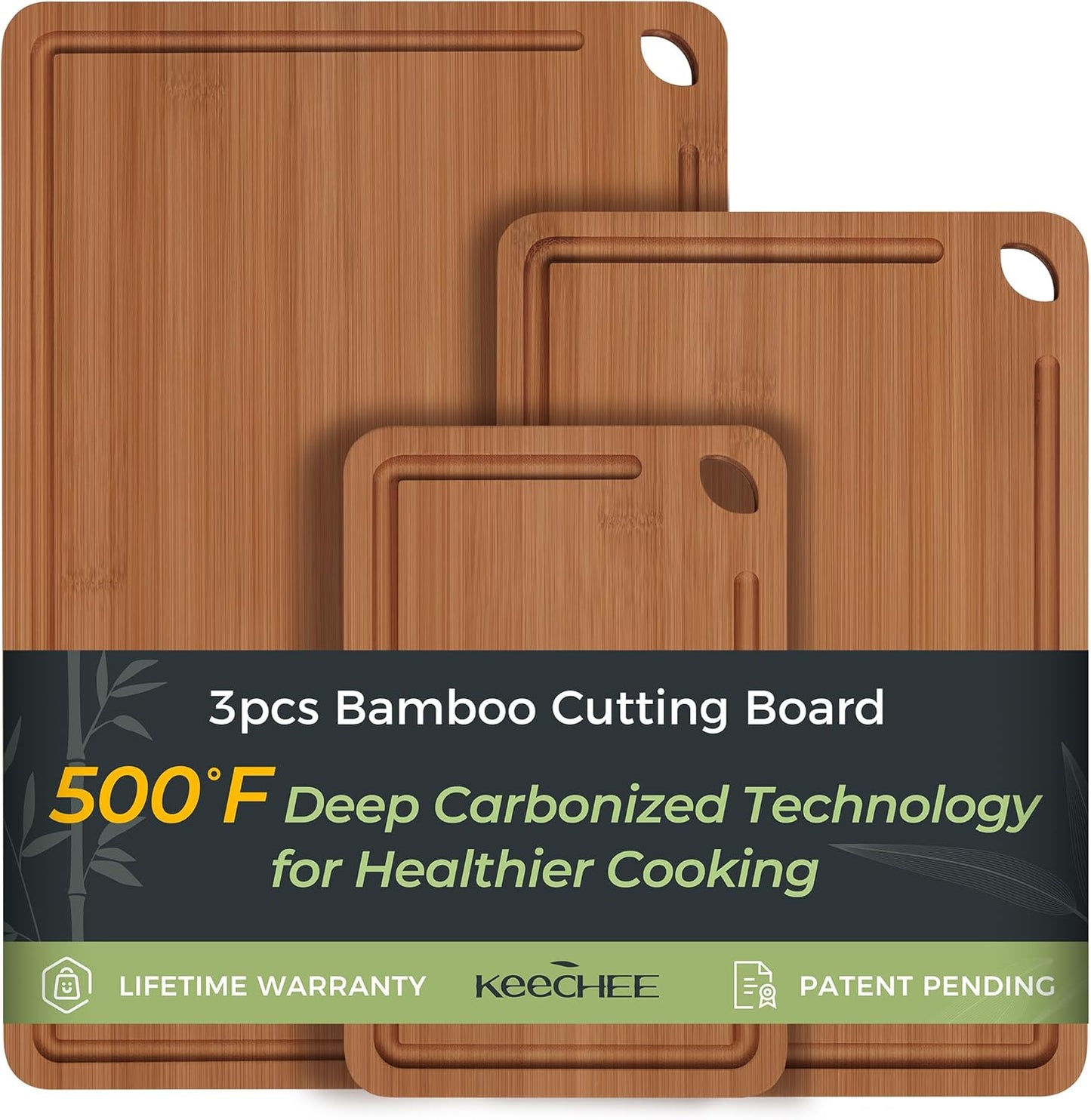 Bamboo Cutting Board, Durable Wood Cutting Boards for Kitchen with Deep Juice Grooves & Built-in Handles, Ideal Charcuterie & Chopping for Meat, Vegetables and Fruits Ideal Kitchen Gifts