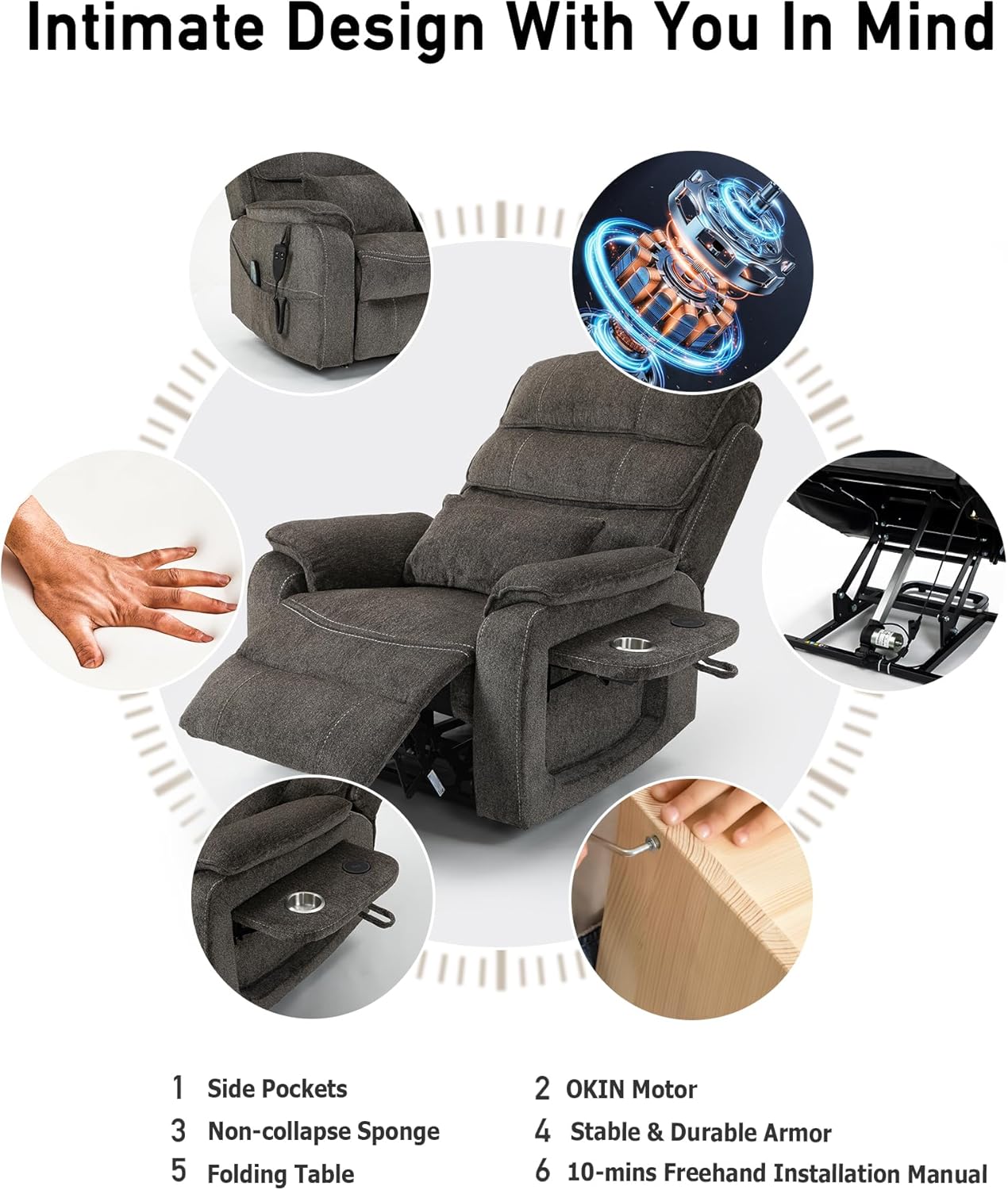 Large Power Lift Chairs Recliners for Elderly with Heated and Massage, Upgraded Dual Motor Lay Flat Recliners, 25in Extra Wide Seat, Folding Tablet, Side Pocket