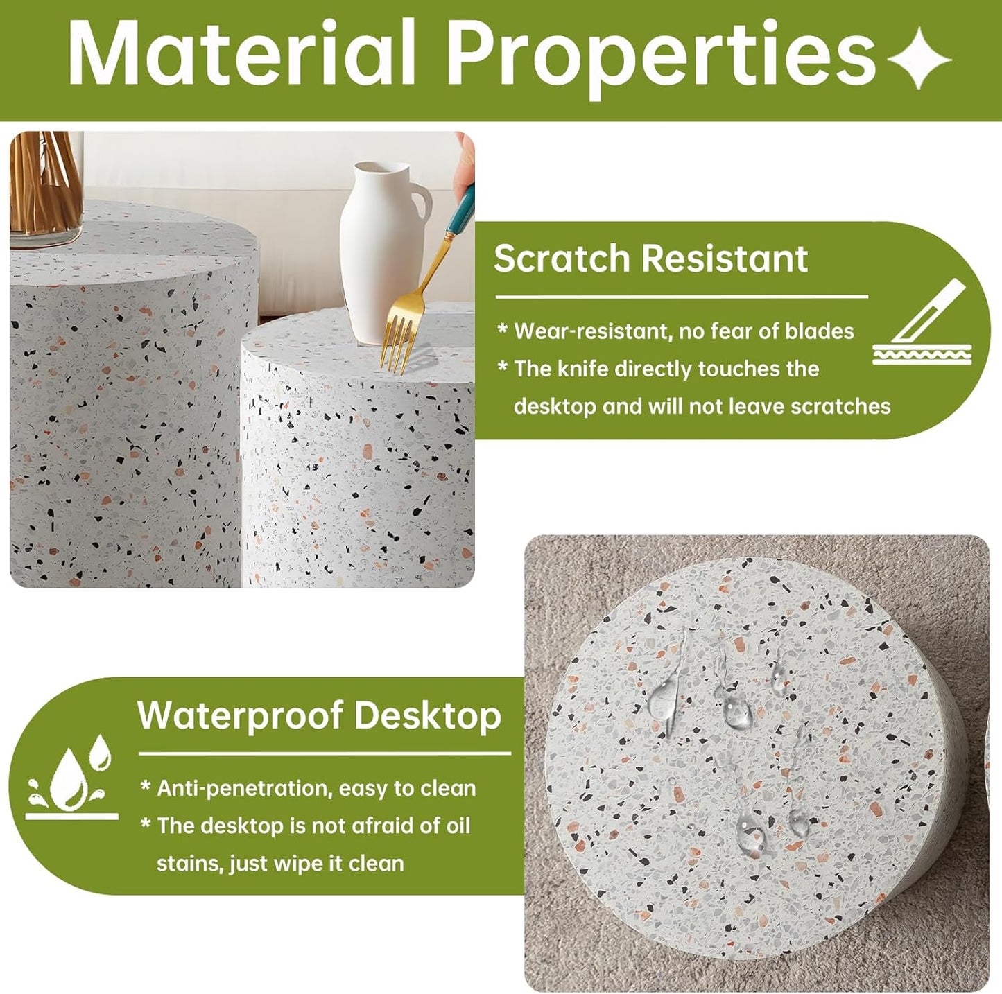 Round Nesting Coffee Table, Drum Wood Coffee Table Set of 2 Marble-Color, Modern Nesting Tables Circle Center Table 2 Piece for Small Spaces Living Room Bedroom Balcony Office, No Assembling