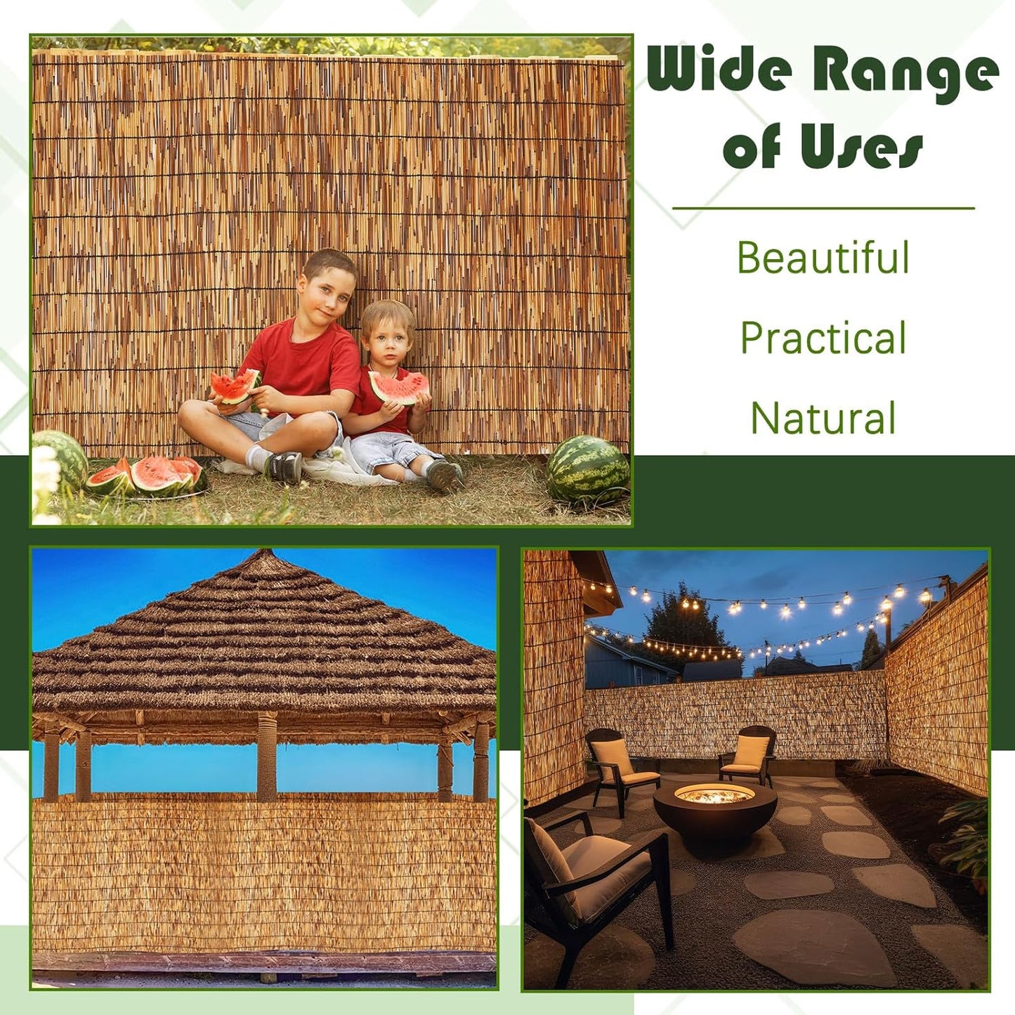 Barydat 1 Pcs 4 x 16.4 ft Bamboo Privacy Screen, Reed Fence Roller Patio Decorative Fences Reed Screen Curtain for Garden Backyard Patio Balconies